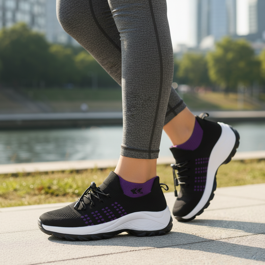 Ambulo Orthopädische Schuhe Strickstoff - Lila Schwarz  - By Qivii