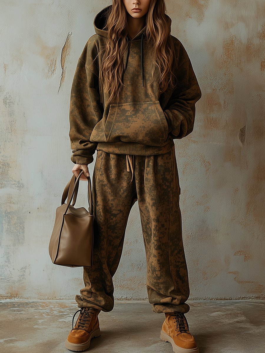 Fashion Retro Hooded Camouflage Sweatshirt and Leggings Two-piece Suit - By Qivii