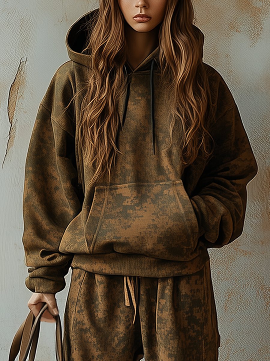 Fashion Retro Hooded Camouflage Sweatshirt and Leggings Two-piece Suit - By Qivii