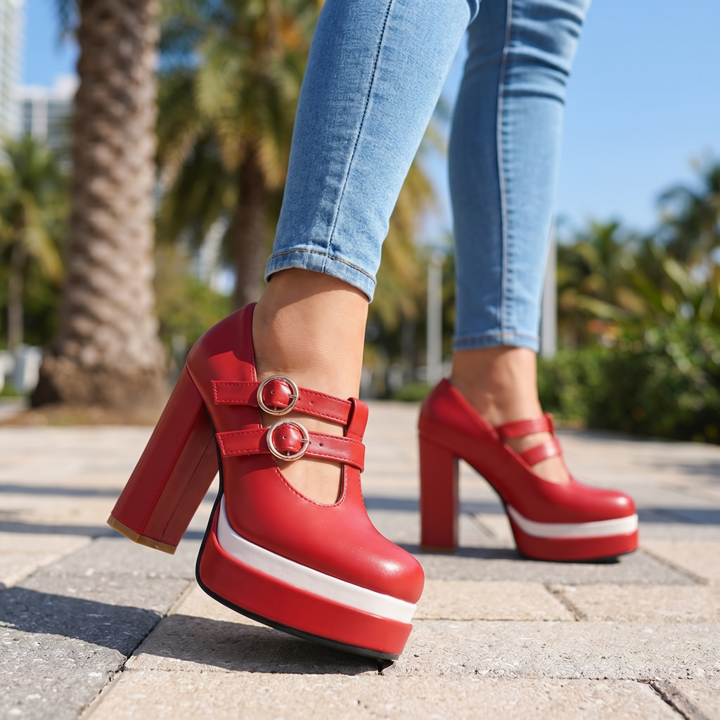 Nichole T-Strap Platform Heels  - By Qivii