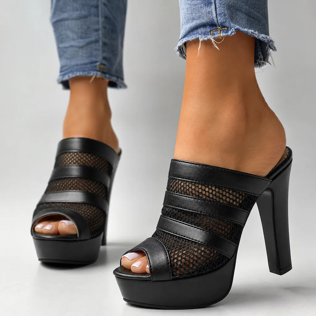 Sabine | Womens Platform Slide Sandals Heels  - By Qivii