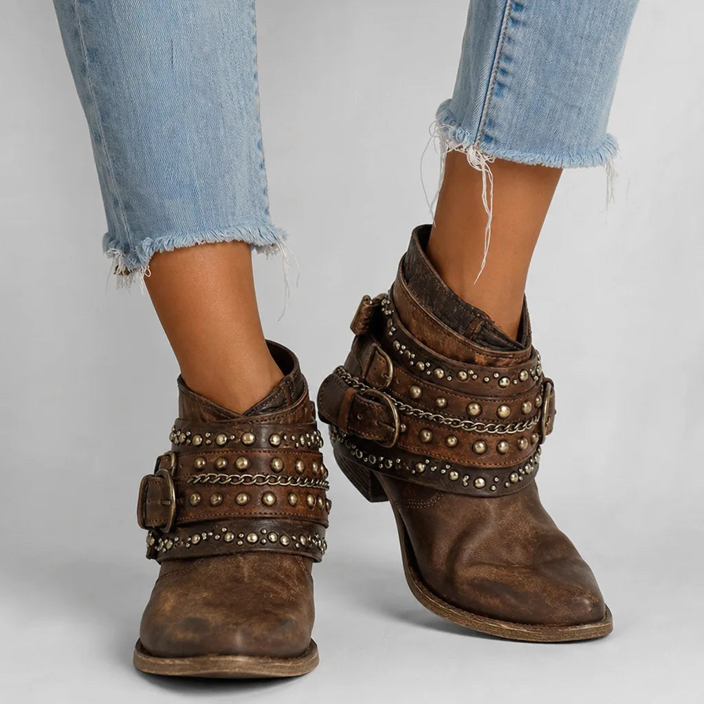 Thea | Women's Fall Western Ankle Boots  - By Qivii