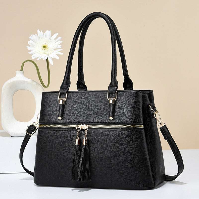 Women's Large Capacity Soft Leather Tassel Shoulder Bag  - By Qivii