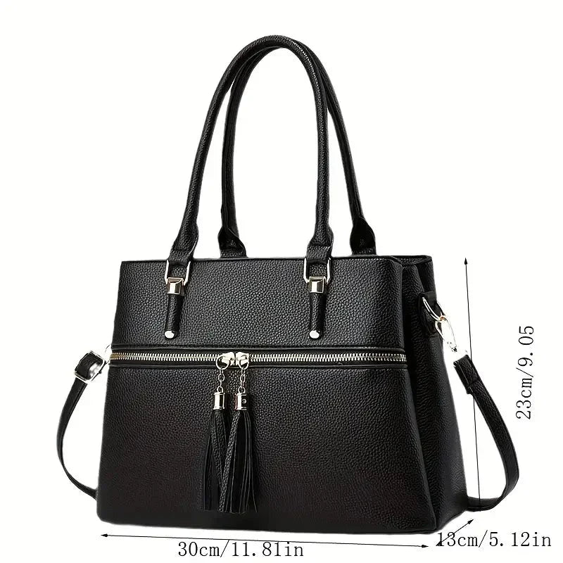 Women's Large Capacity Soft Leather Tassel Shoulder Bag  - By Qivii