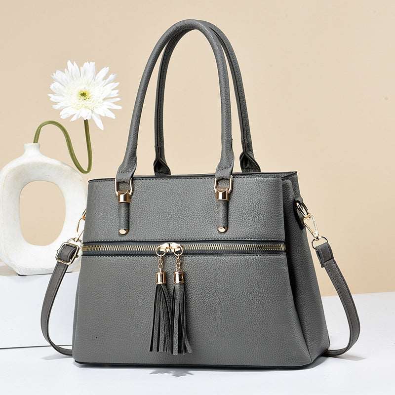 Women's Large Capacity Soft Leather Tassel Shoulder Bag  - By Qivii