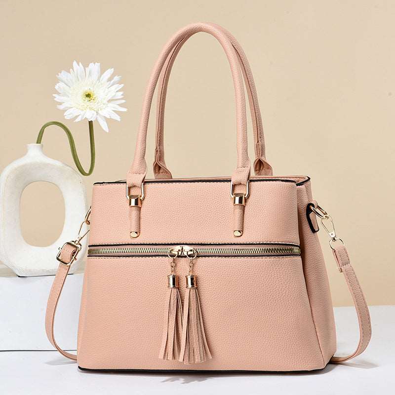 Women's Large Capacity Soft Leather Tassel Shoulder Bag  - By Qivii