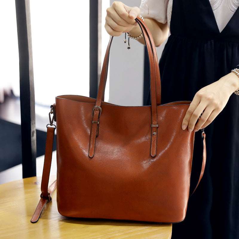 Women's Leather Minimalist Tote Bag  - By Qivii