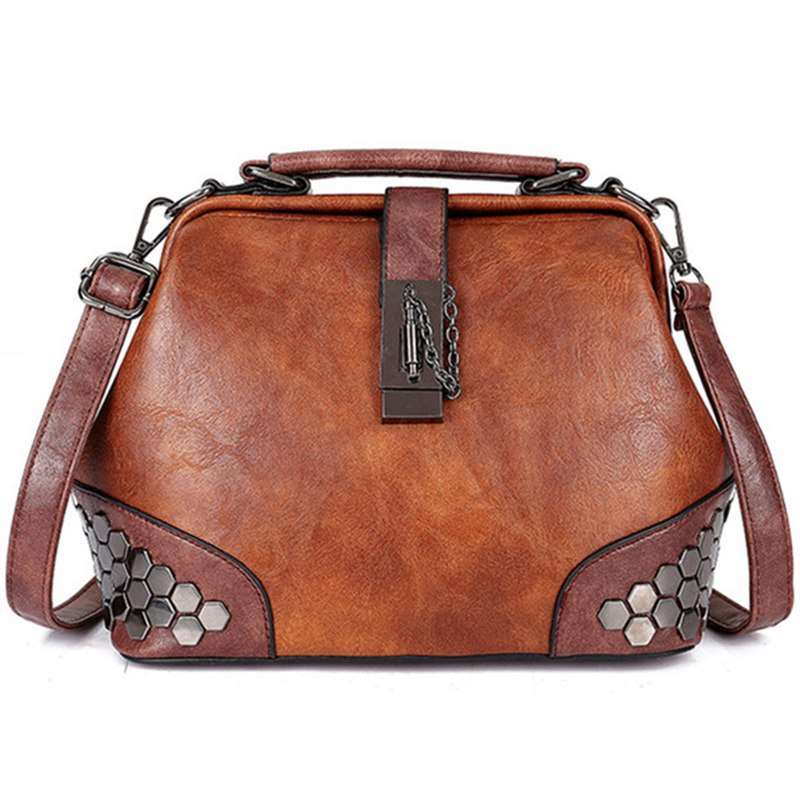 Women's Lock Chain Rivets Crossbody Shoulder Bag  - By Qivii