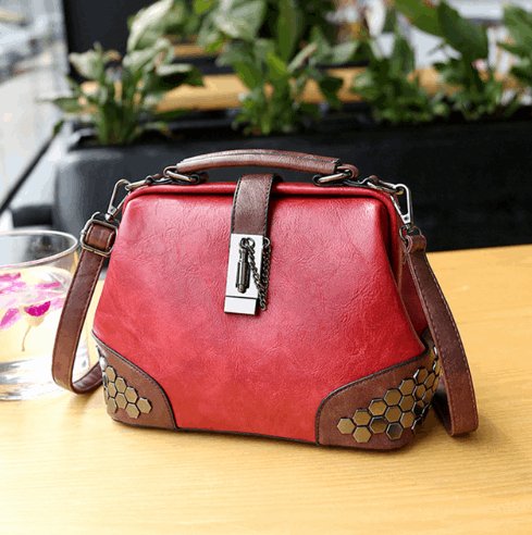 Women's Lock Chain Rivets Crossbody Shoulder Bag  - By Qivii