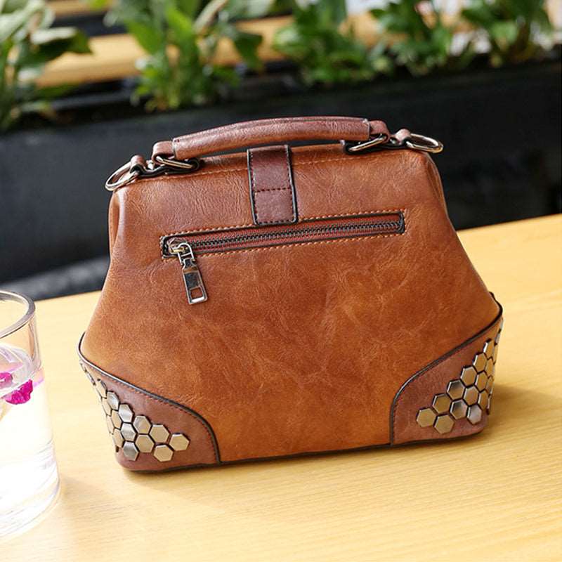 Women's Lock Chain Rivets Crossbody Shoulder Bag  - By Qivii