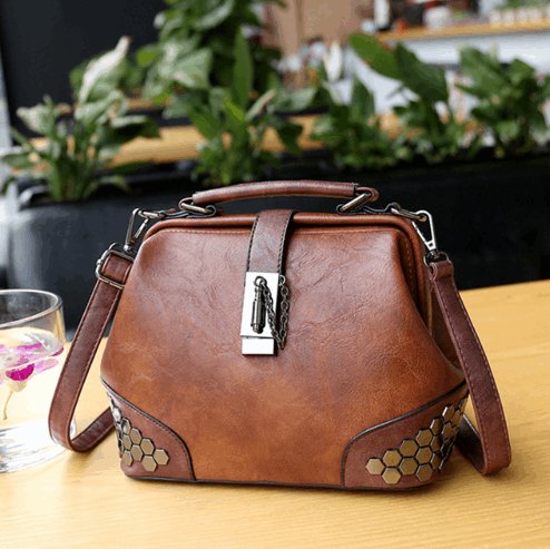 Women's Lock Chain Rivets Crossbody Shoulder Bag  - By Qivii
