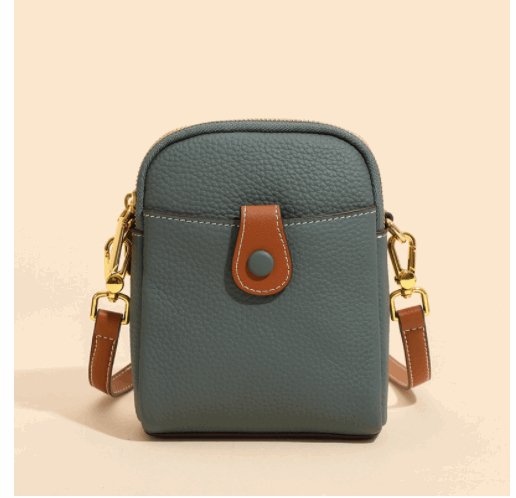 Women's Small Cowhide Leather Mobile Phone Crossbody Bag  - By Qivii