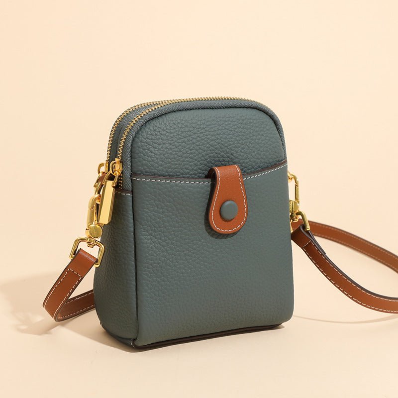 Women's Small Cowhide Leather Mobile Phone Crossbody Bag  - By Qivii