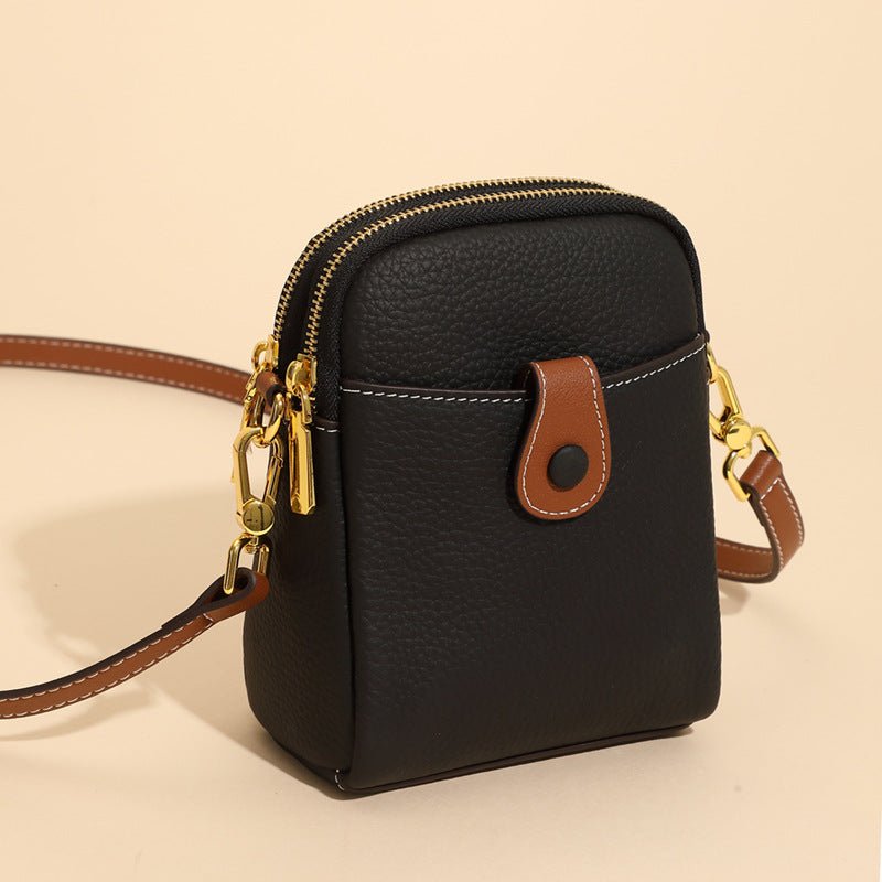 Women's Small Cowhide Leather Mobile Phone Crossbody Bag  - By Qivii