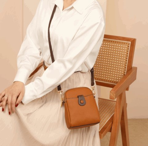 Women's Small Cowhide Leather Mobile Phone Crossbody Bag  - By Qivii