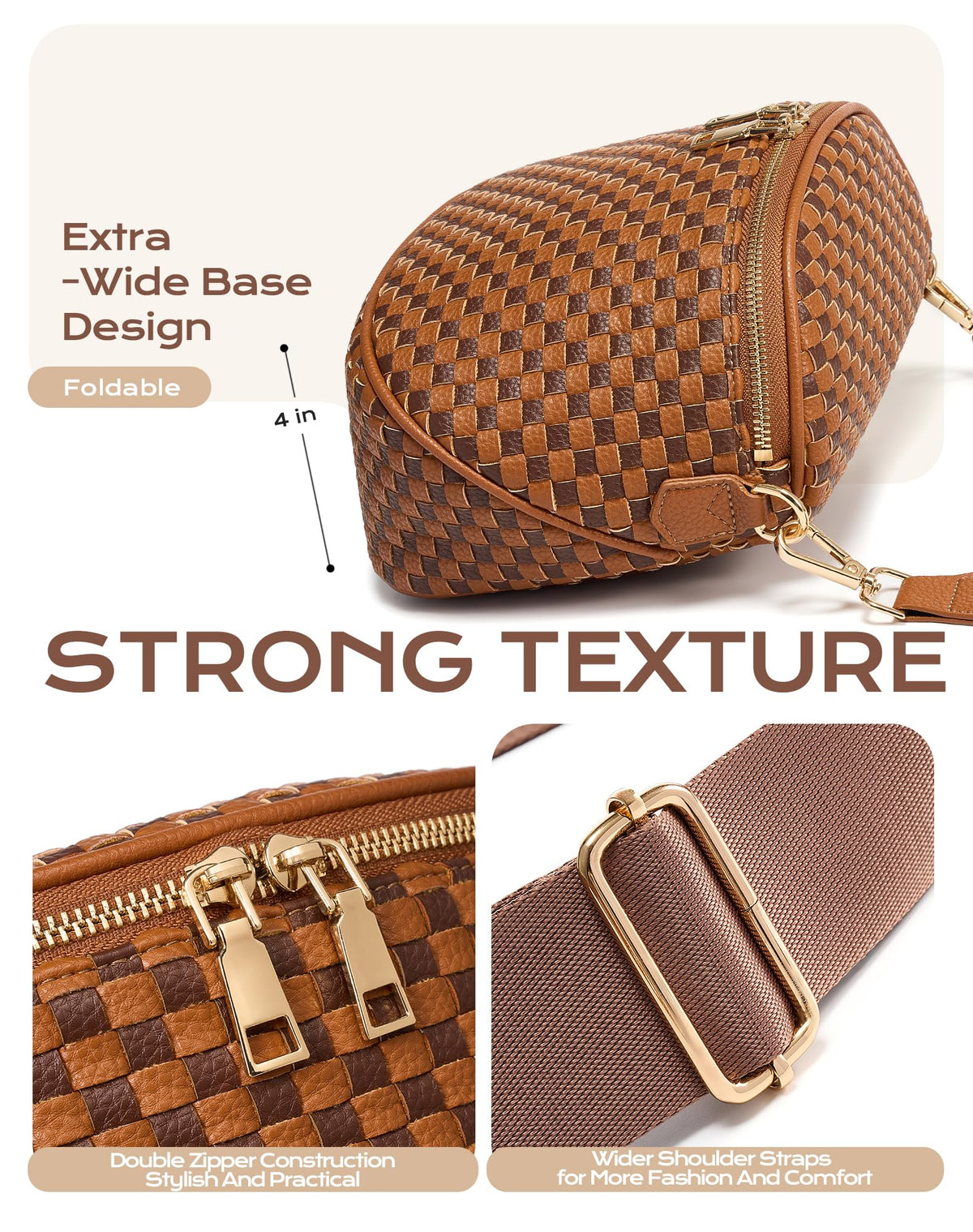 Ounamei Woven Checkered Crossbody Bum Bag | Trendy PU Leather Belt Bag with Adjustable Strap, Stylish & Versatile Everyday Companion